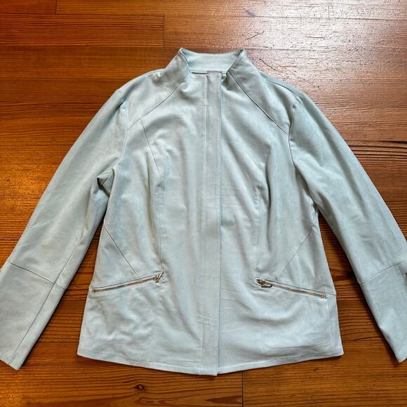 Chico's mint green faux suede full zip bomber jacket SIZE 8-10 - Picture 1 of 7
